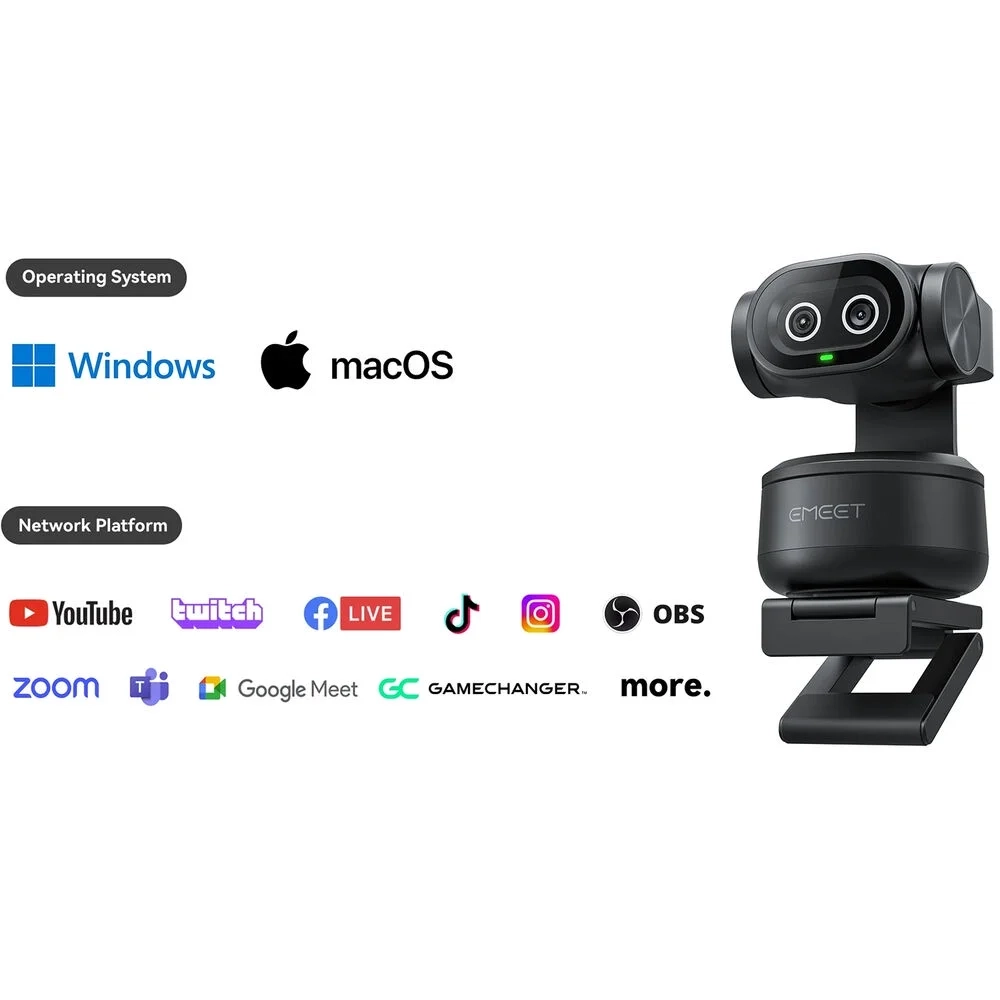 EMEET PIXY 4K AI Dual-Lens PTZ Webcam with Gesture - Thumbnail 2