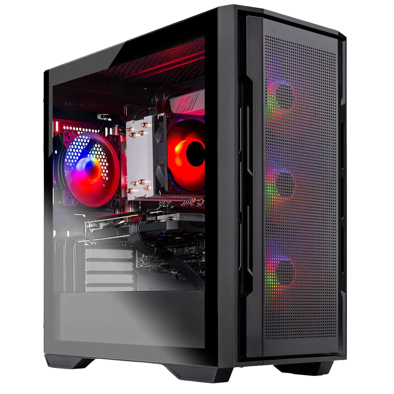 Skytech Rampage Gaming PC front view - Rampage (COUGAR Uniface S) case, AMD R5 9600X, Nvidia RTX 5070 12GB - Front View