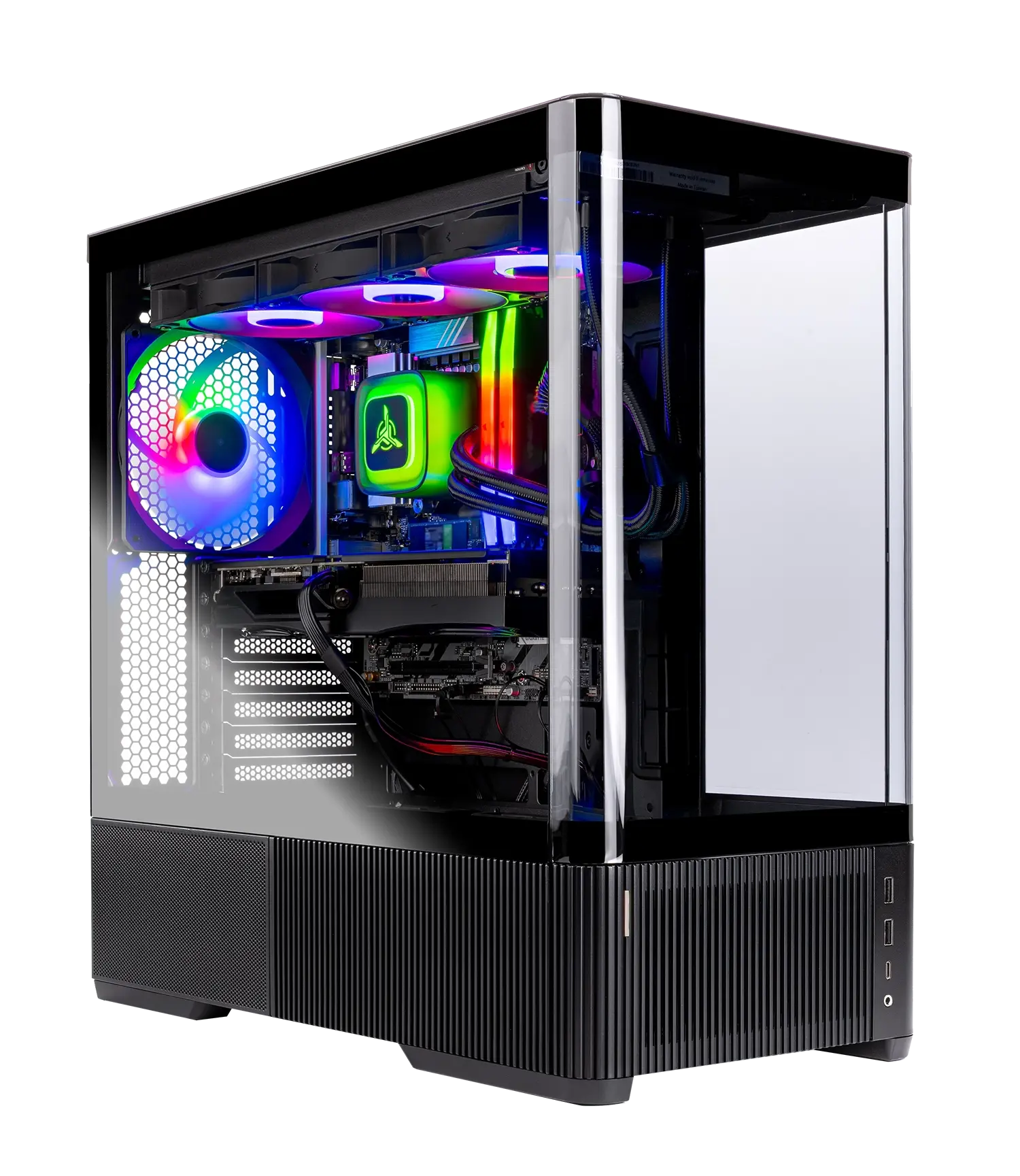 Skytech Chronos 4 Gaming PC front view - Chronos 4 Black case, AMD Ryzen 7 7800X3D, Radeon 9070GRE 12GB - Front View