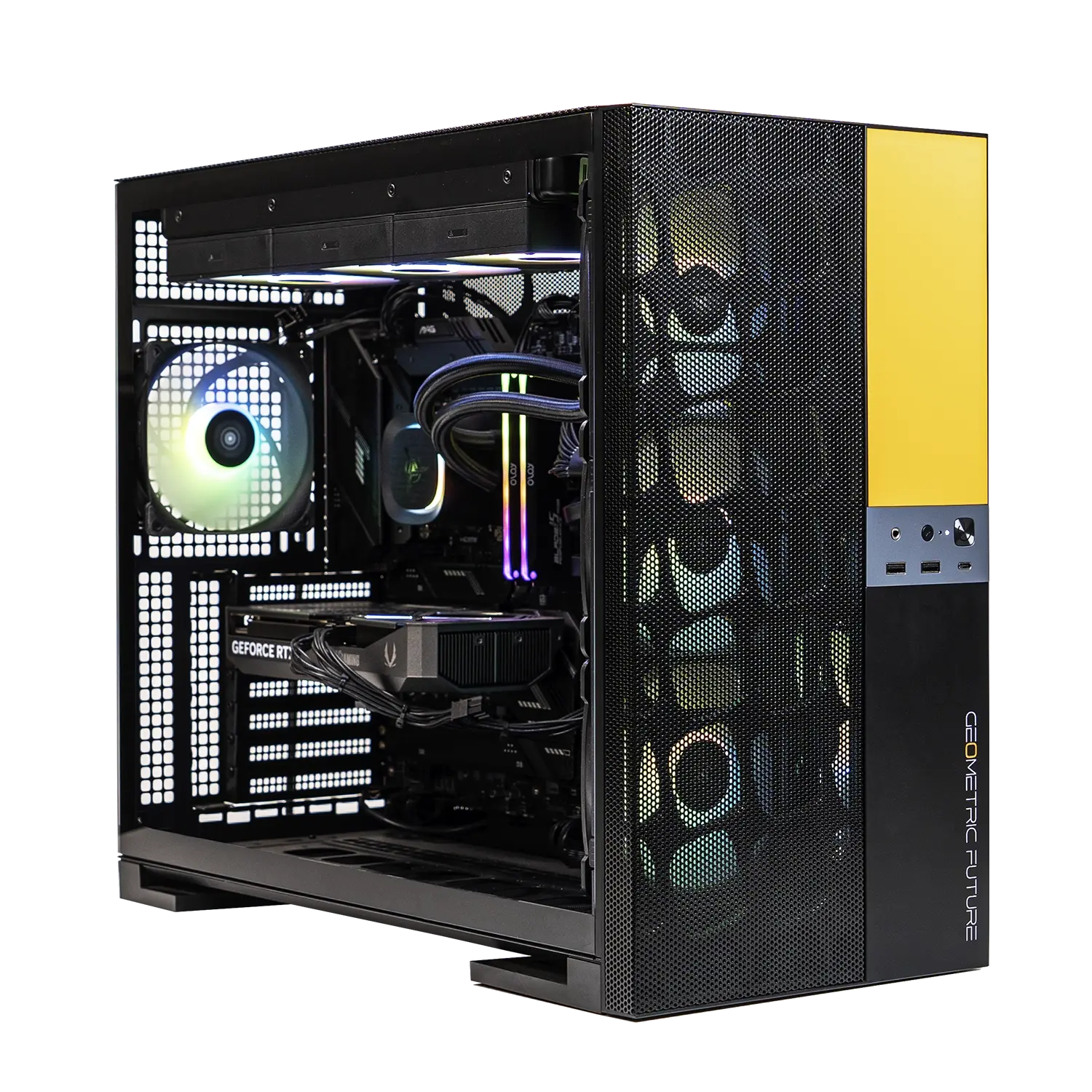 Skytech Hornet Gaming PC front view - Hornet Black case, AMD R7 9800X3D, Nvidia RTX 5080 16GB - Front View