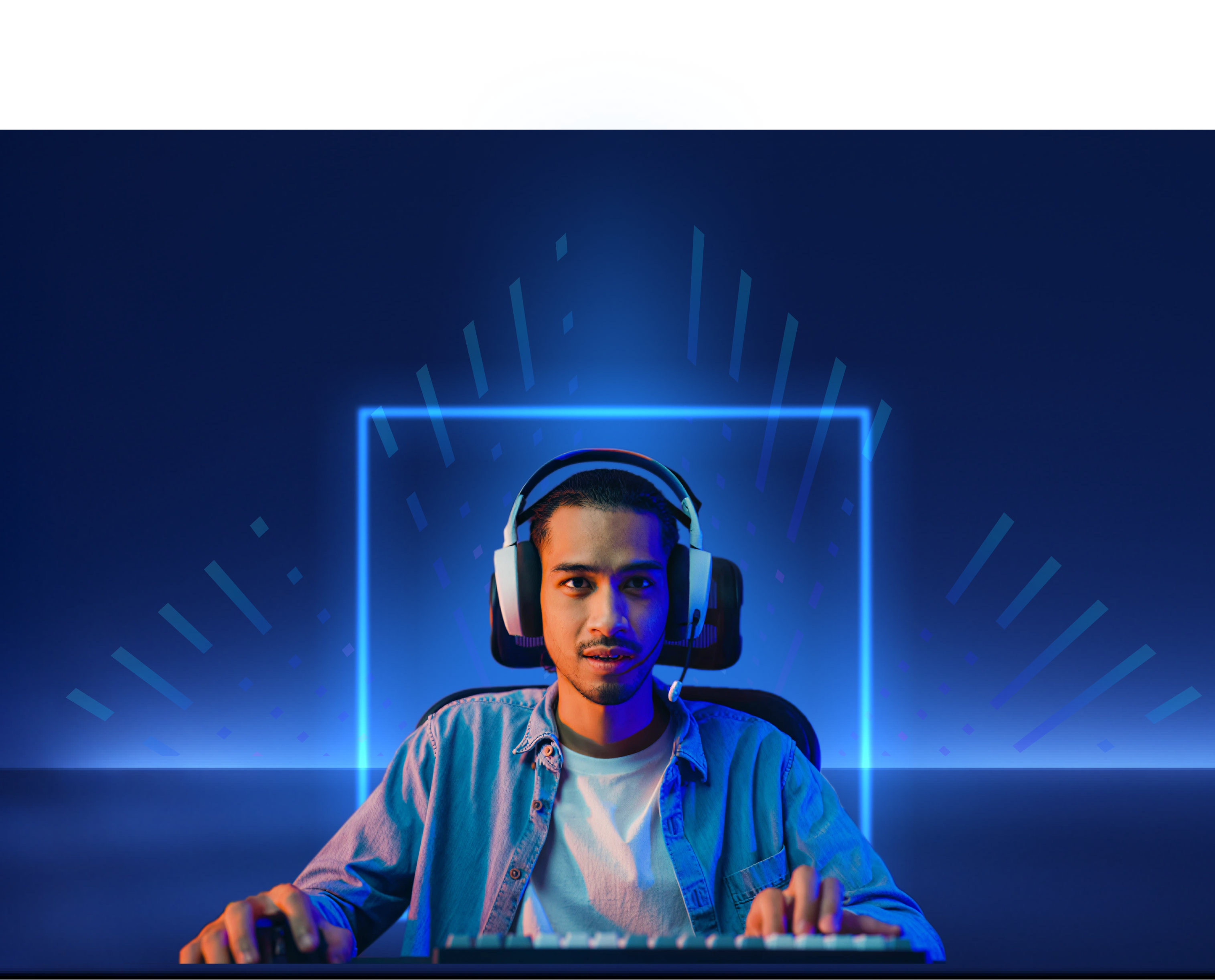 Person with headset using AI features
