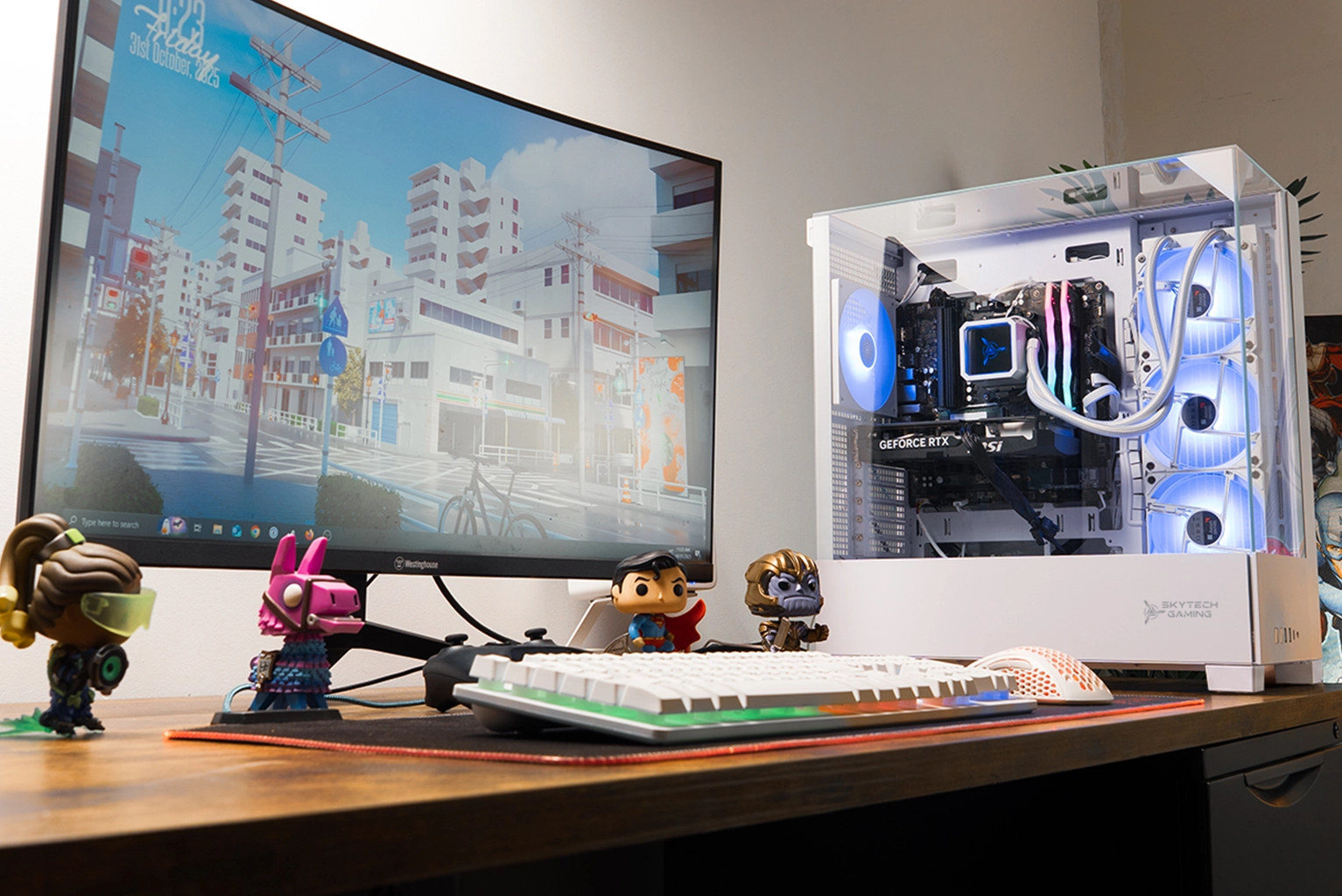 An Archangel 5 Gaming PC setup on a wooden desk