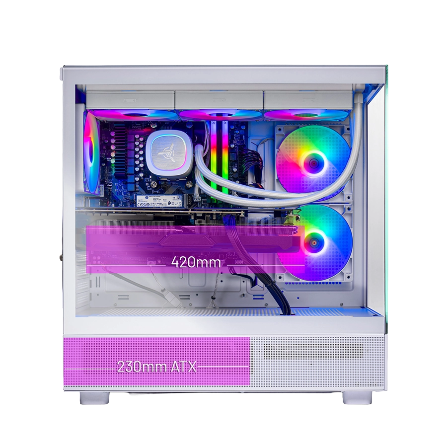 Azure 3 supports a 420mm GPU & 230mm ATX PSU.
