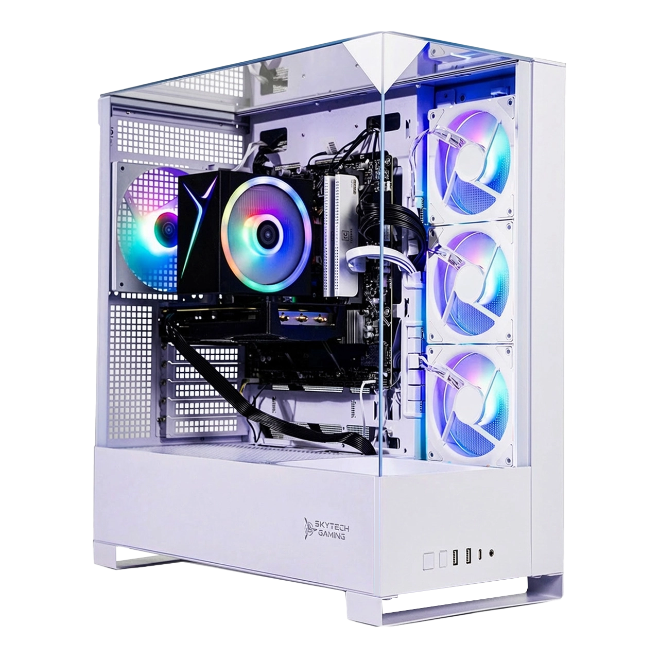 Skytech Archangel 5 Gaming PC front view - Archangel 5 White case, AMD R5 5500, Nvidia RTX 5050 - Front View