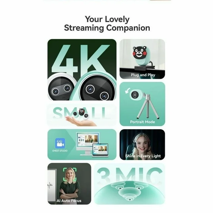 EMEET Webcam, White, Retail, 1 Pack(s) - Thumbnail 2