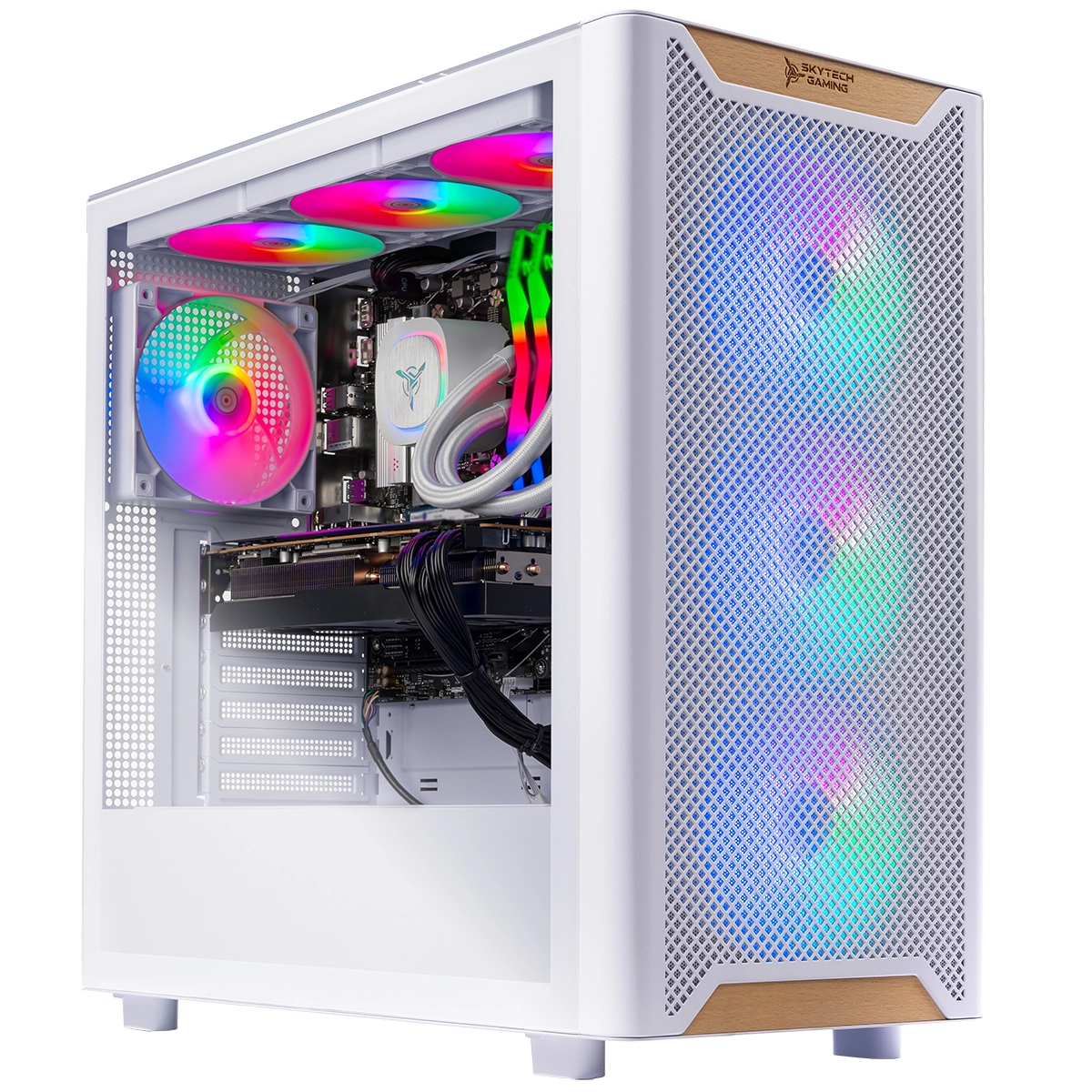Skytech Chronos3 Gaming PC front view - Chronos 3 White case, AMD R7 9700X, Nvidia RTX 5070 12GB - Front View